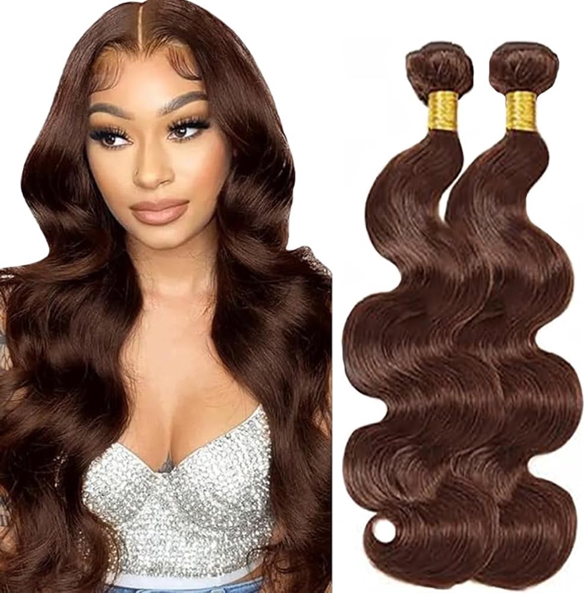 Wave Human Hair Bundles Sew in Hair Chocolate Brown Real Hair Extensions 2 Bundles Unprocessed Minimal Smell for Woman 26 26 Inch