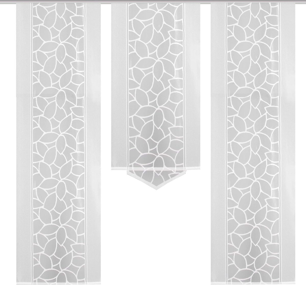 Fashion 88024-101 | 3-delige set schuifgordijnen | Jacquard, kleur: wit, afmetingen: 2 x 225 x 57 cm en 1 x 145 x 57 cm