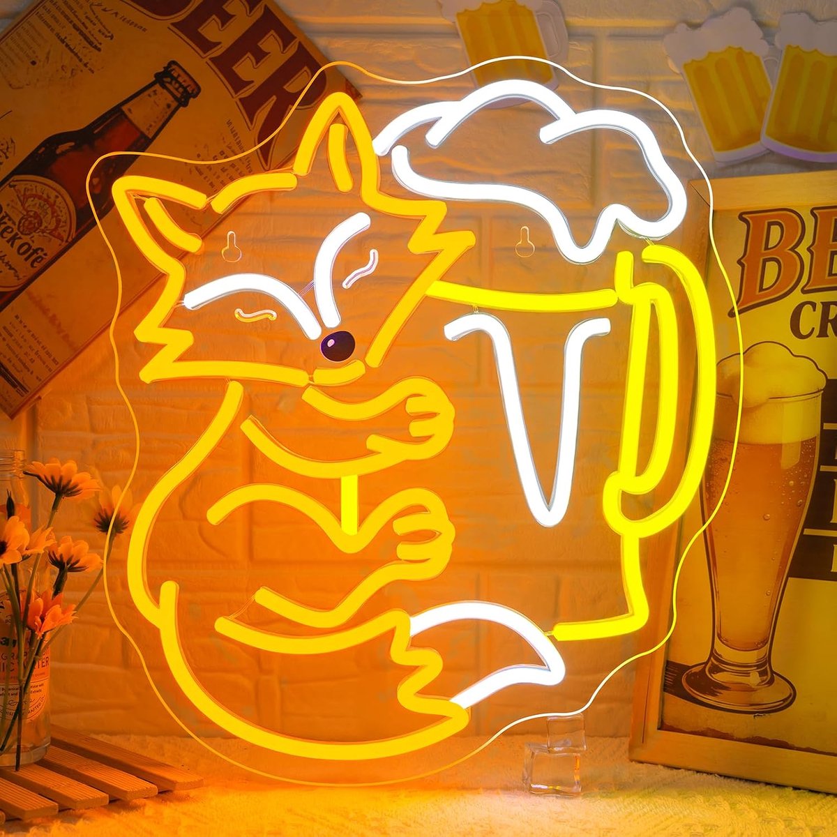 Fox Bier neonbord vos bier led bord vos bar neon bord voor wanddecoratie vos lichtbord voor bar party pub home club man cave restaurant keuken slaapkamer woonkamer cadeau decoratie