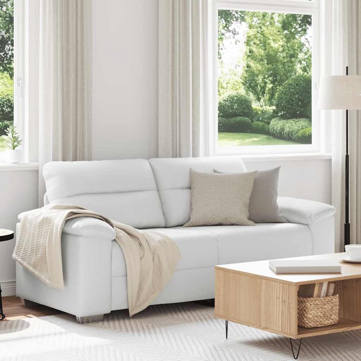 Kunstlederen sofa wit 180x81x84 cm met robuust frame en brede armleuningen voor comfortabel zitten en ontspannen in de woonkamer of kantoor