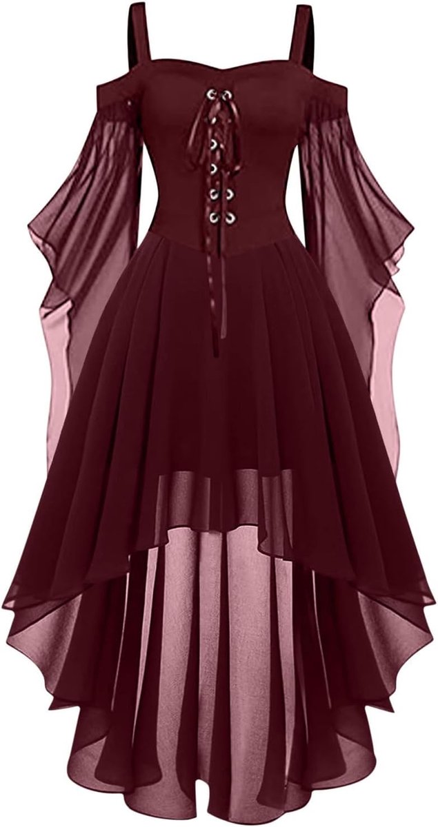 Cocktailjurken voor dames, grote maat, mode, gothic, midi-jurk, croset, lange mouwen, uitlopende jurk, onregelmatige lengte, chiffon jurk met korte mouwen, avondjurk