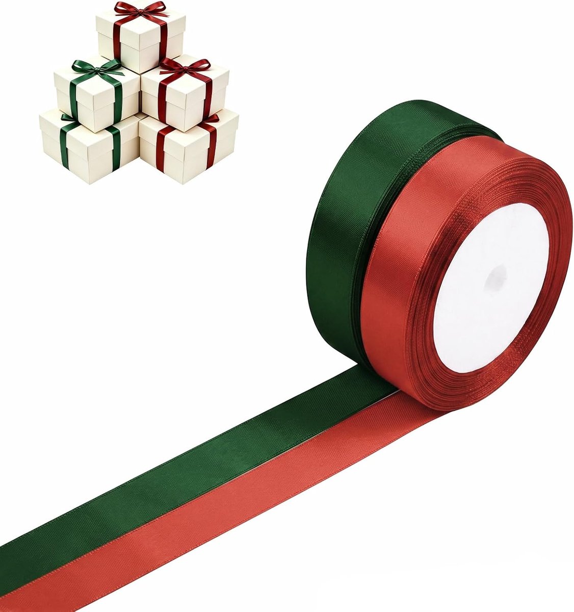 2 rollen satijnen lint, 2 cm x 22 m, meerkleurig, van polyester, doe-het-zelf lint voor geschenkverpakking, bruiloftsdecoratie, boeket, haarstrik, handwerk