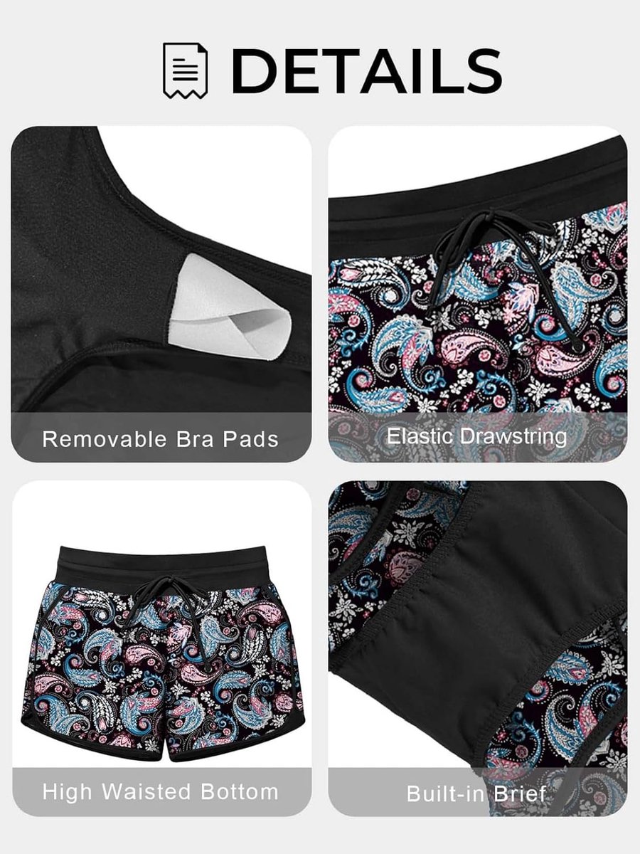 Tankini dames zee tweedelig badpak Modest Tankini Set Tanktop Bikini Push Up en Zwemshorts met zakken Sport Zwemkleding voor het strand