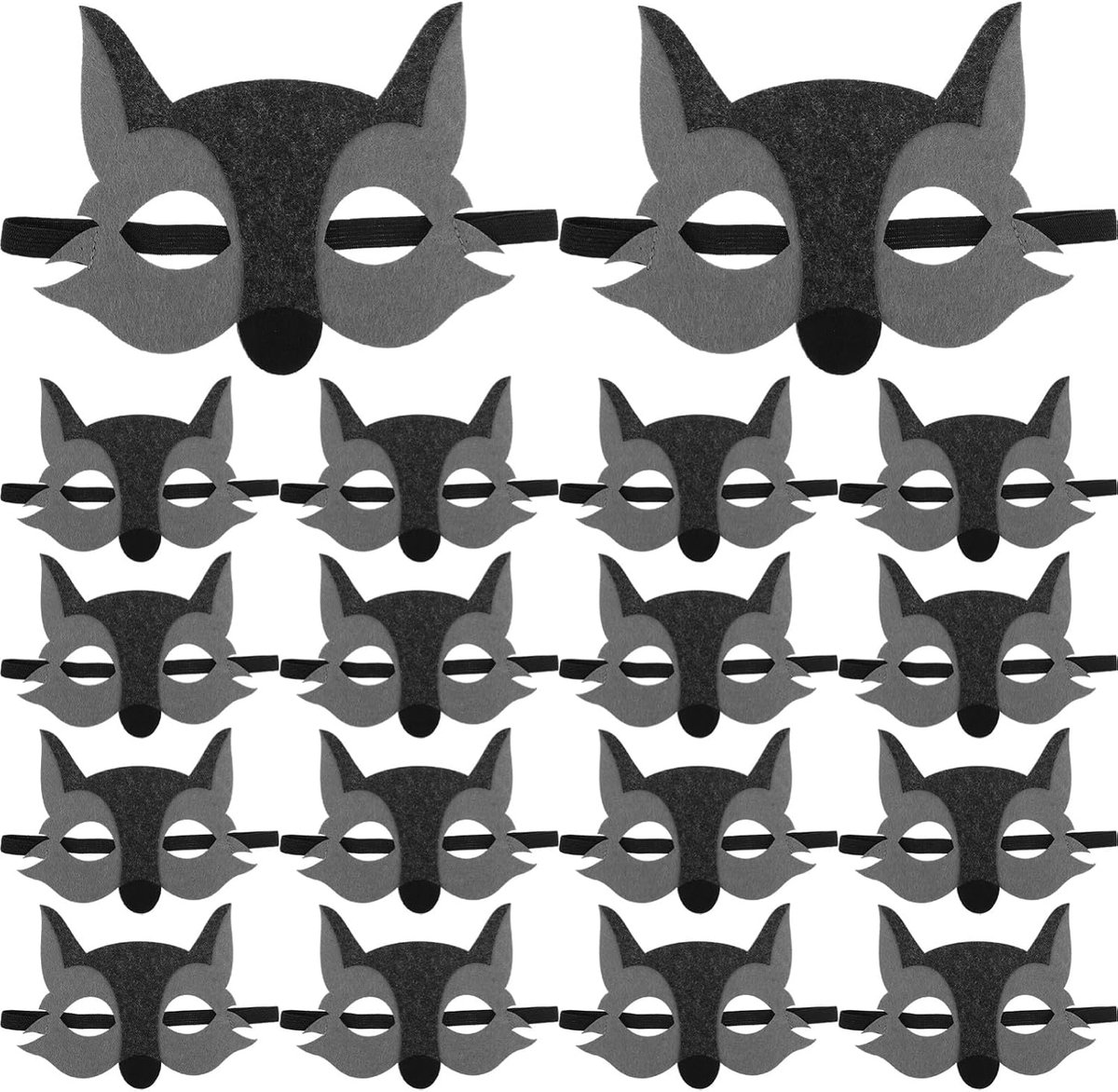 15 Stuks Delige Kinderwolfmaskers Ademend Lichtgewicht Non-woven Stof Halve Oogmaskers voor Cosplay Halloween Kleuterschooloptredens Universele Maat met Elastische Band