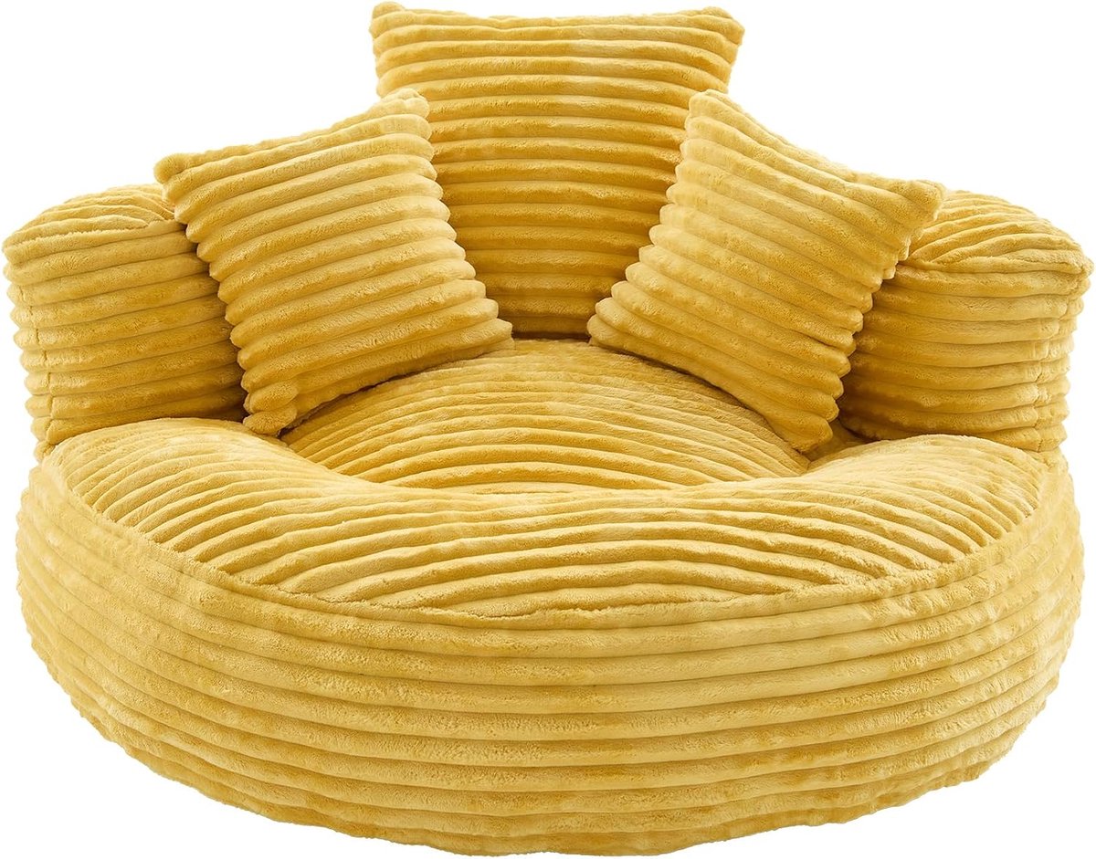 Sofa Zitzak, stoel met hoge rugleuning, zitzak met armleuningen, eenpersoons gaming-sofa voor slaapkamer, indoor & outdoor (Mosterdgeel-Corduroy)