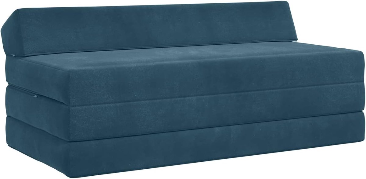 Klapbank bed blauw 120 x 60 x 49 cm fluweel, converteerbare loungebank als logeerbed Boneless sofa vloerbank voor woonkamer slaapkamer 900040