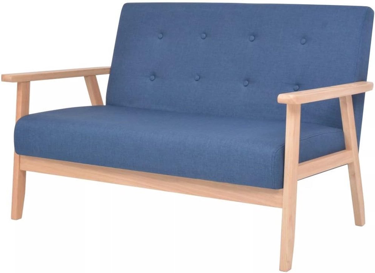 Yorten Stoffen sofa 2-zits kleine bank in Scandinavische stijl van houten frame en stof 113,5 x 67 x 73,5 cm (B x D x H) Blauw