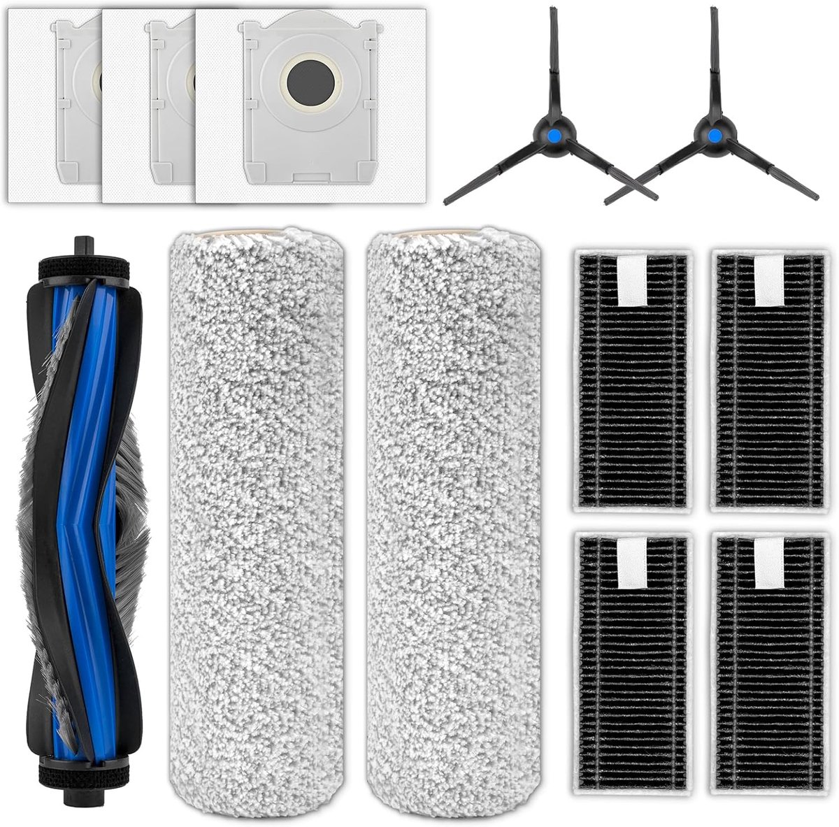 (12 stuks) X8 Pro Omni Vervangende onderdelen compatibel met de ECOVACS DEEBOT X8 Pro Omni/ X8 Omni, 1 rolborstel, 2 borstelrollen, 2 zijborstels, 3 stofzakken, 4 HEPA-filters, accessoireset