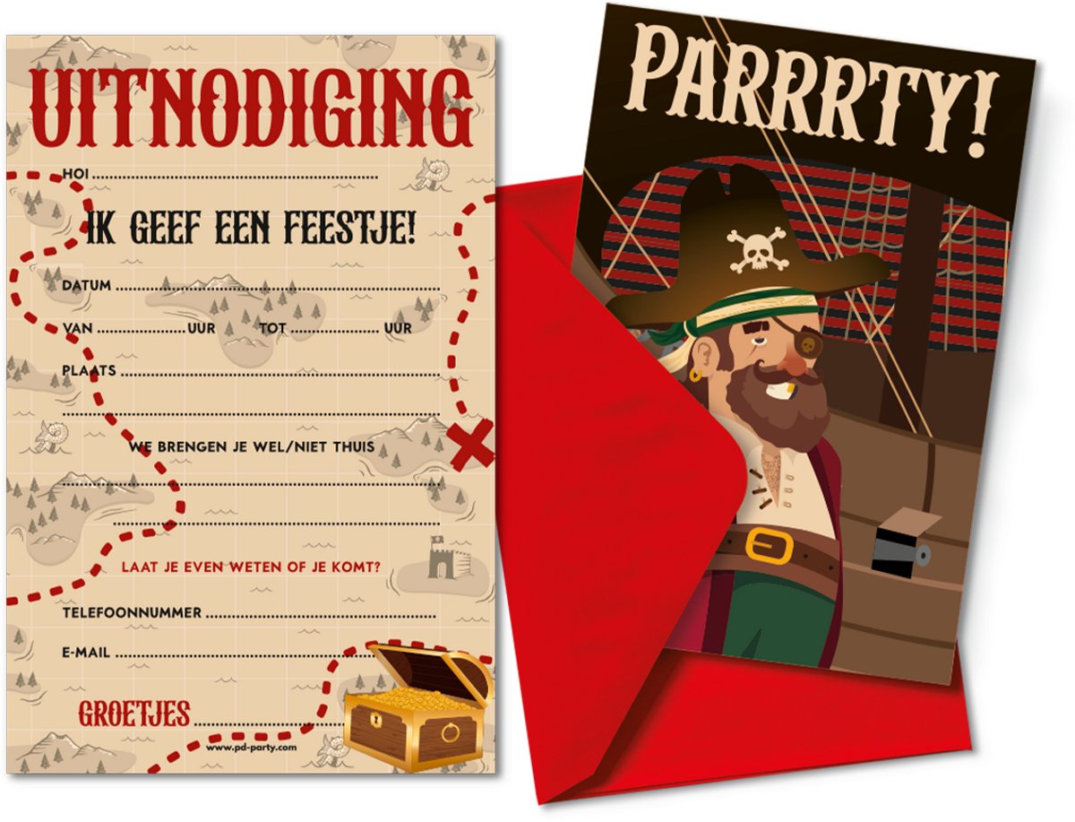 LUQ – Piraten Kinderfeestje Uitnodigingen – 6 St – Pirate Party Birthday Invitation – Verjaardag Set – Met Enveloppen