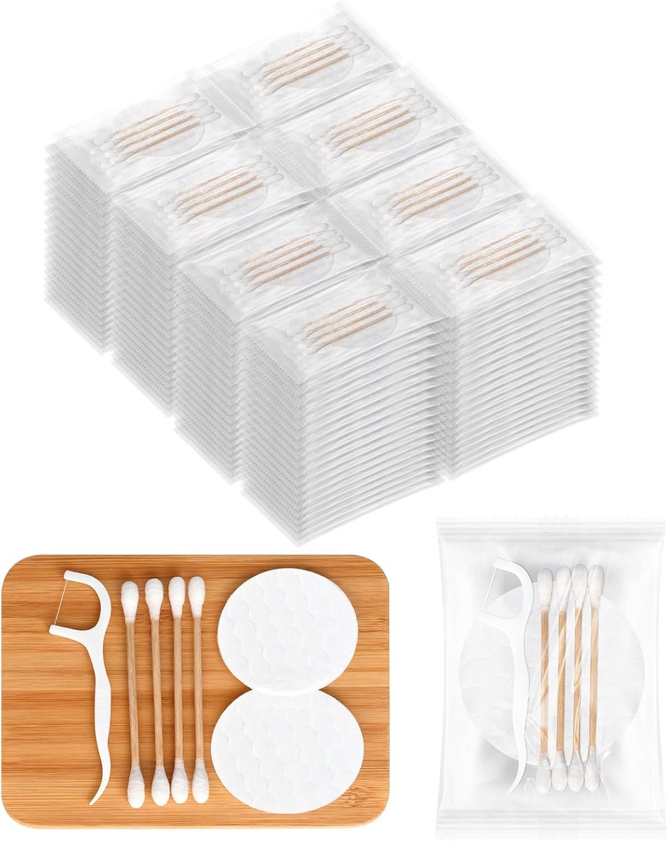 Vanity Kits Bulk Individuele Verpakking, Hotel Toiletartikelen Set Met Katoenen Pads, Katoenen Wattenstaafjes, Dental Floss, Geschikt Voor Reizen, Hotel Thuis (200 stuks)