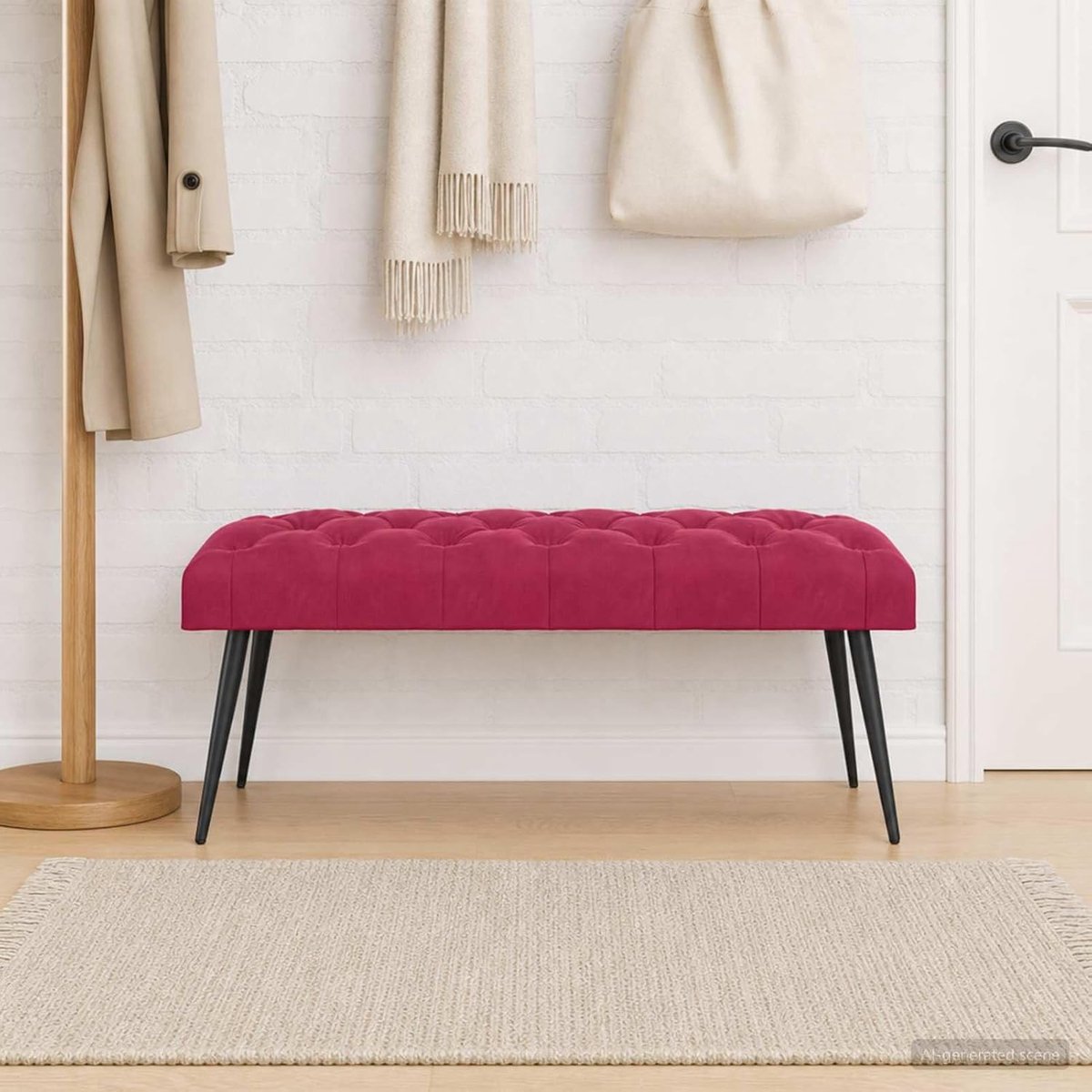 Zitbank met knoopsluiting, fluwelen bekleding in wijnrood, zachte bekleding, gewatteerd oppervlak, 110 x 40 x 46 cm, voor woonkamer, slaapkamer, hal, entree