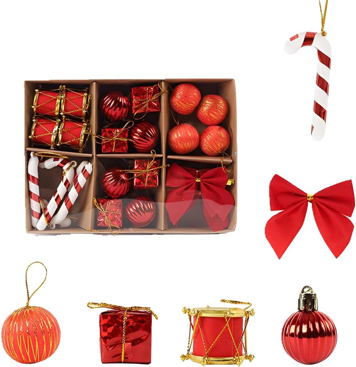 Kerstballenset, kerstdecoratie, kerstboomversiering voor Kerstmis (rood)