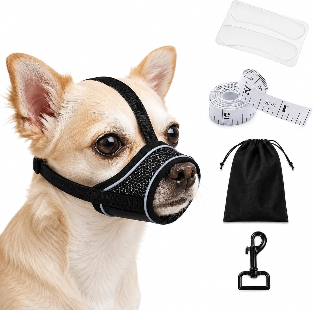 6-Delige Hondenmuilkorf Set, Reflecterende Muilkorf en Anti-Eet Masker