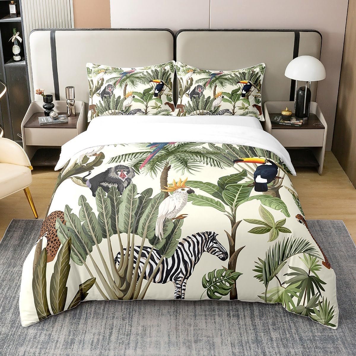 Vogels Katoenen Dekbed L Maat Aquarel Palmen Meisjes Beddengoed Set Tropische Planten Schattige Aap Dier Jungle Stijl Dekbedovertrek 3 stuks