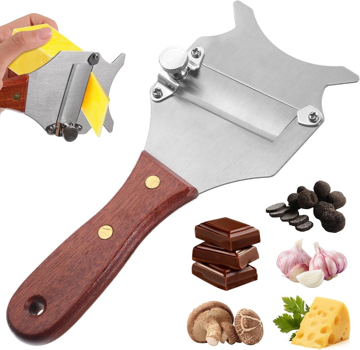 Truffelsnijder van roestvrij staal met houten handvat voor het snijden van truffels, chocolade en kaas in de keuken of restaurant