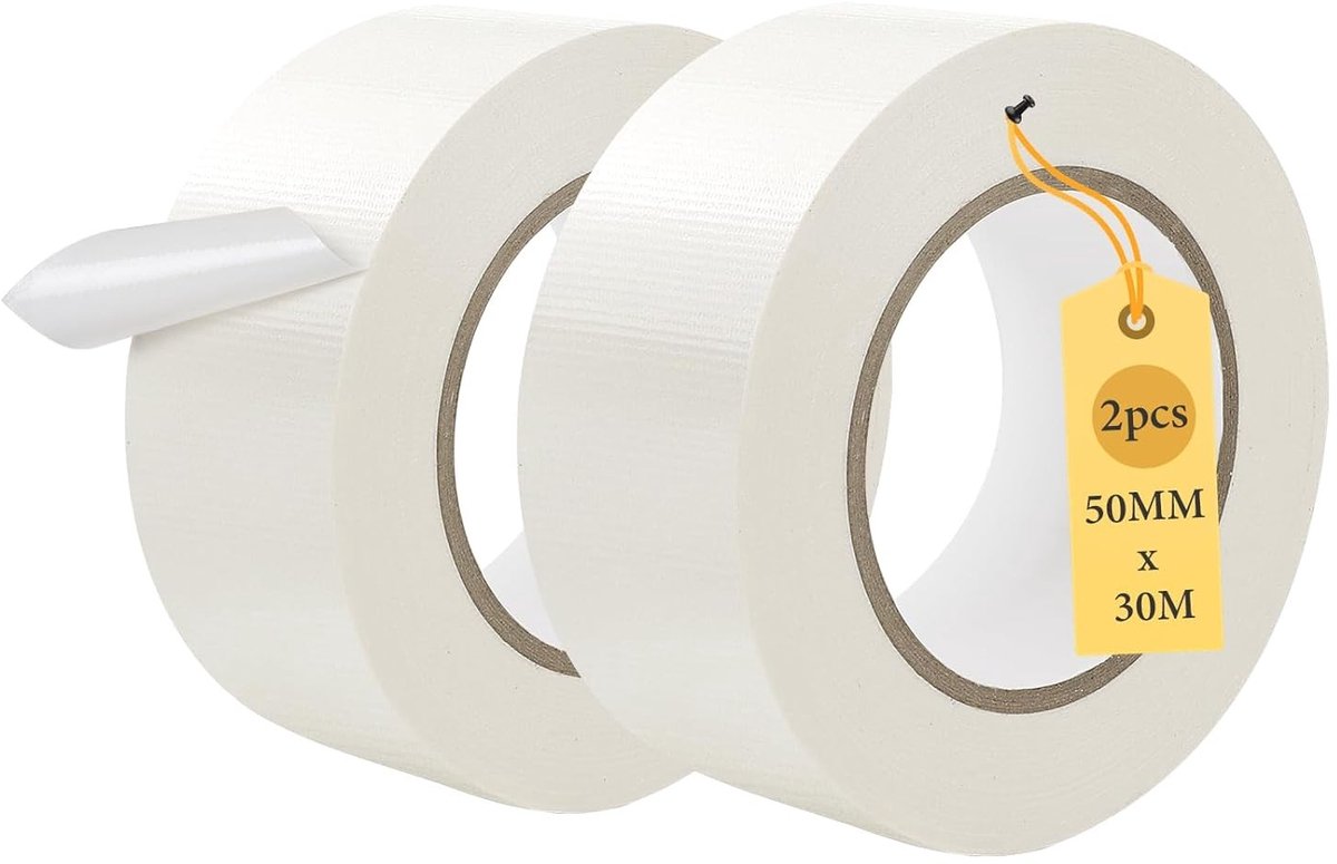 2 Rollen Witte Plakband 50mm x 30m, Sterk en Waterdicht, Ideaal voor Reparaties, Klussen en Creatieve Projecten