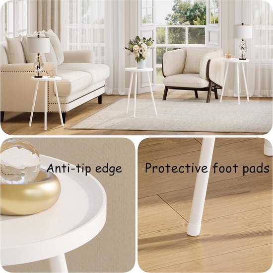 bijzettafel voor bank, dranktafel, miniruunder tafel, salontafel, snacktafel voor kleine ruimtes, woonkamer, slaapkamer, sofa LET520W (wit) — afbeelding 3