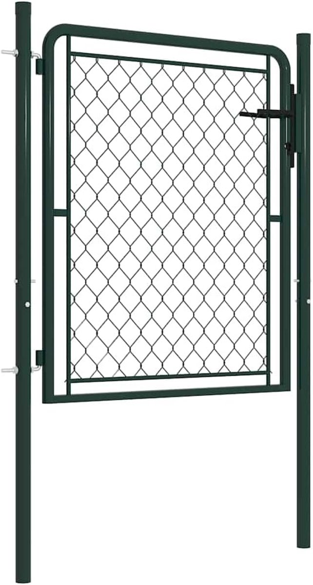 Tuinpoort, 100 x 100 cm, groen, hekpoort van metaal met draadgaas, inclusief slot en handgreep, roestbestendige tuinpoort voor veiligheid en toegang tot terras of tuin