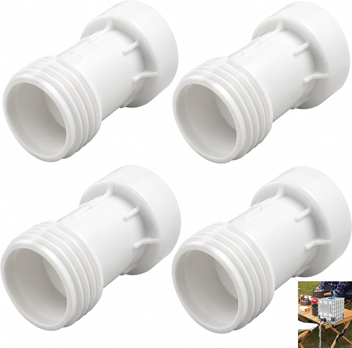 4 stuks IBC-tankaccessoires S60x6 verlenging, afstandstuk met afdichting voor IBC-container, grove schroefdraad, adapter DN50 S60x6 voor watertank, regenton en tuinslangaansluiting, robuuste