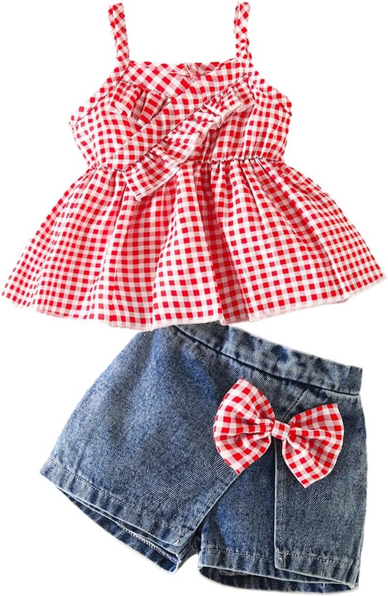 Meisjeskleding voor de zomer, mouwloze tanktop met ruches en shorts, schattige kledingset voor meisjes, outfit, 6M-4Y
