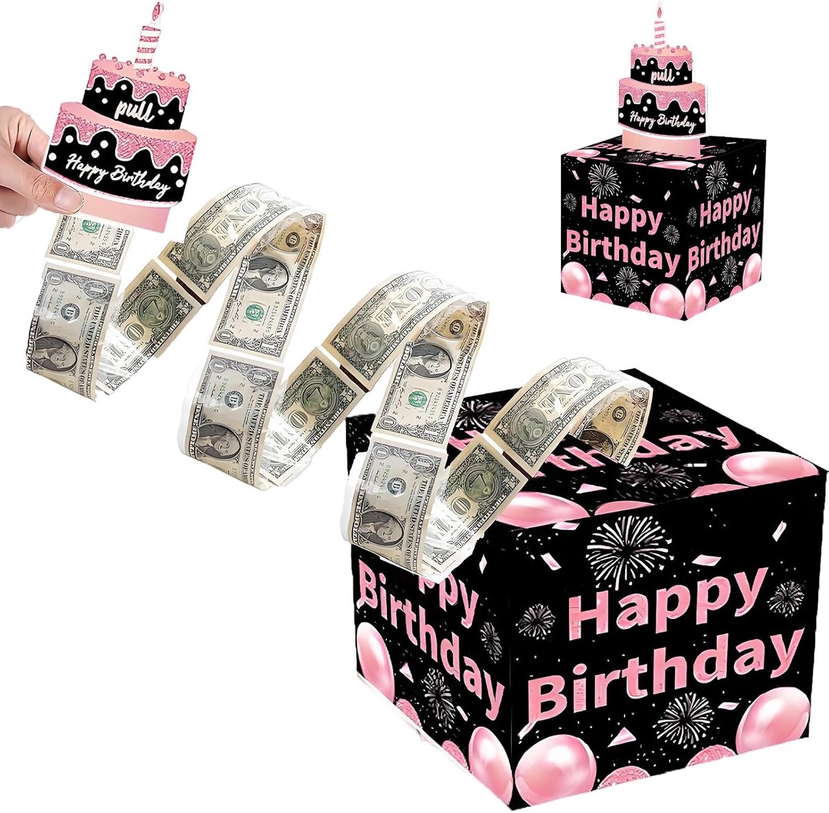 Verjaardag Spaarpot Cash Gift Trek, Leuke en Nieuwigheid Geld Geschenkdoos, Verjaardag Spaarpot Met Drawtab en 50 Transparante Zakken