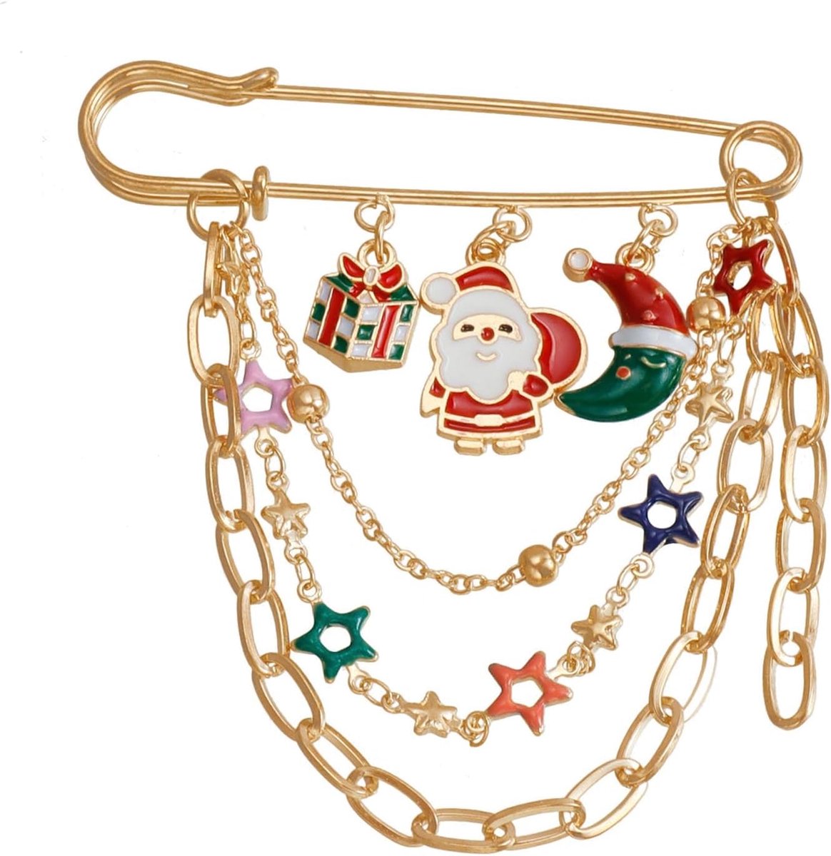 Pin voor Vrouwen Kerstman Sneeuwpop Sneeuwpop Emaille Pin Gouden Ketting Kwastje Speld Boog Maan Kerstboom Eland Veiligheidsspeld Vakantie