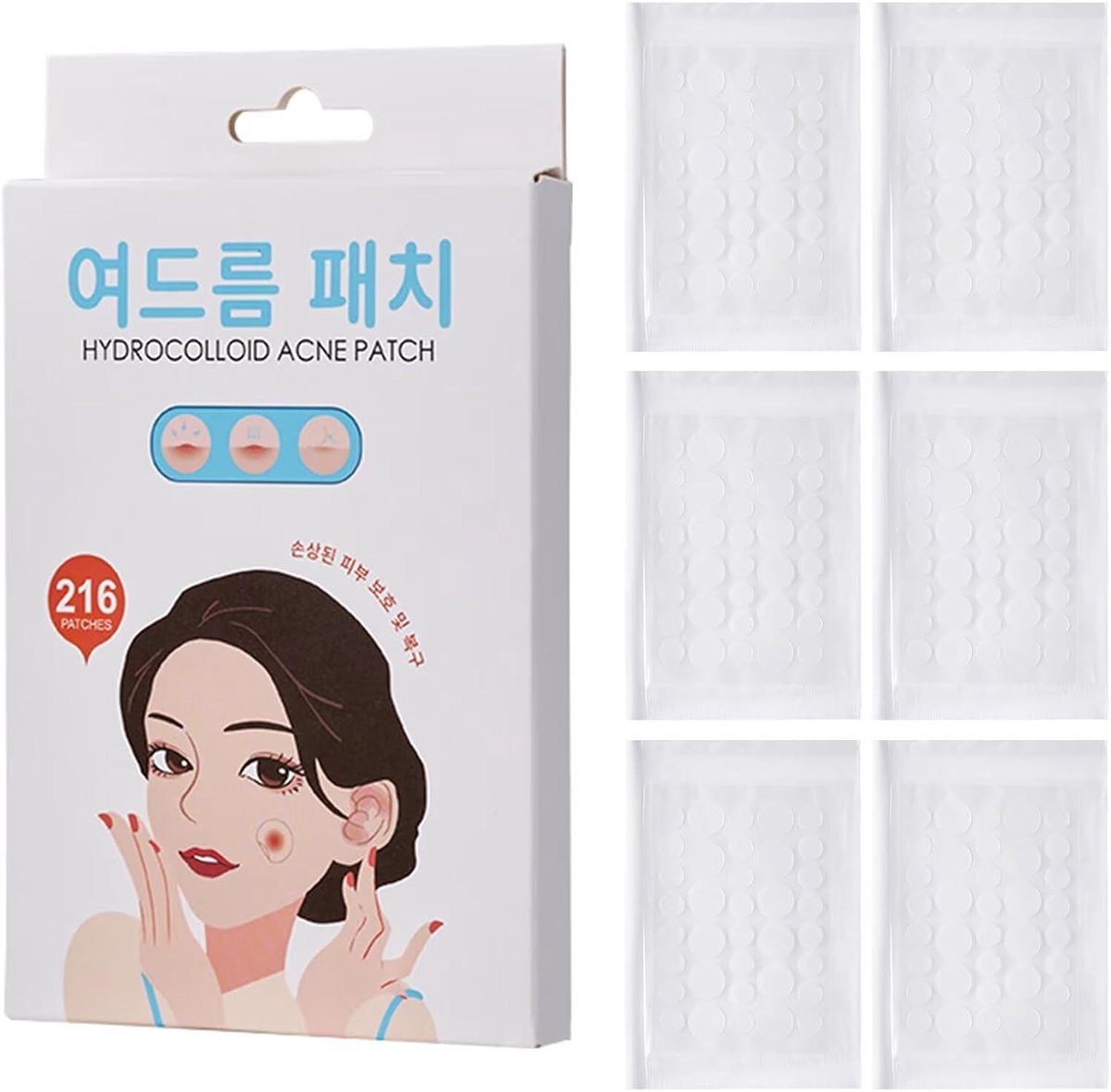 Patches - Anti-puistjespatch, onzichtbaar, hydrocolloïde acnepleisters, onzichtbare puistpatches voor het gezicht, waterdicht en ademend, geschikt voor alle huidtypes, 2 maten (216 stuks)