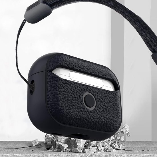 Beschermhoes compatibel met Airpods Pro 3 met reinigingsset, beschermhoes van TPU compatibel met Airpods Pro 3e generatie, case met polsband, textuur ontwerp (donkerblauw) — afbeelding 4