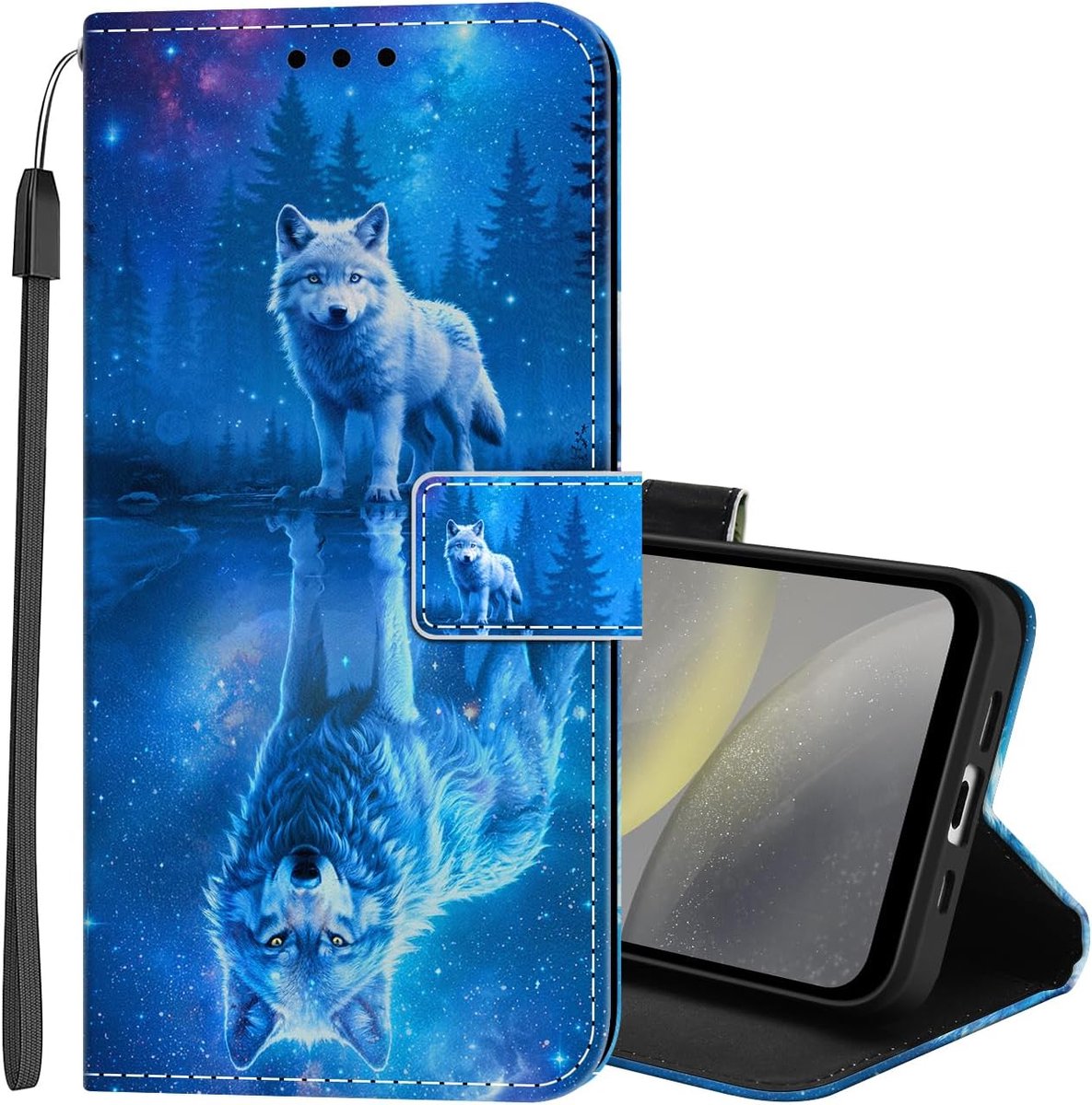 Portemonneehoes voor Samsung Galaxy A12 / M12 Leren Telefoonhoes Flip Beschermhoes met Patroon Kaarthouder Magnetische Sluiting Kickstand Schokbestendig voor Galaxy A12 / Galaxy M12 - Blauwe