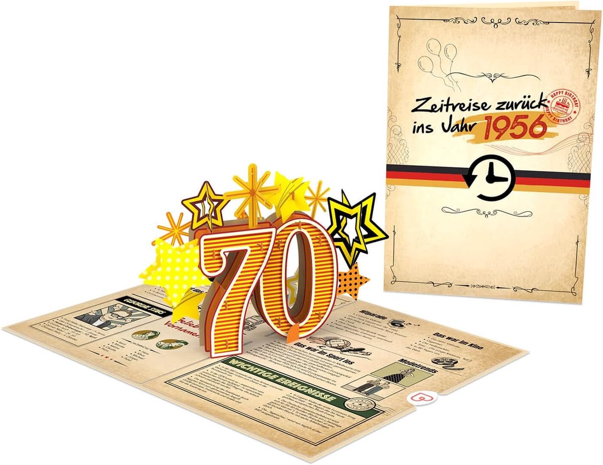 Papercrush Pop-upkaart "Terug in het jaar 1956", 3D-verjaardagskaart voor de 70e