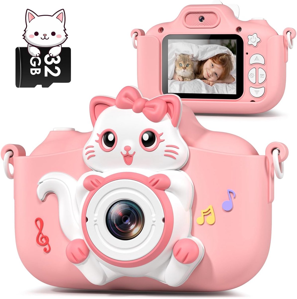 Digitale camera voor kinderen met 2,0 inch scherm, 1080p HD 20MP ingebouwde 32GB SD-kaart, selfiecamera, fototoestel voor kinderen van 3 tot 12 jaar oud