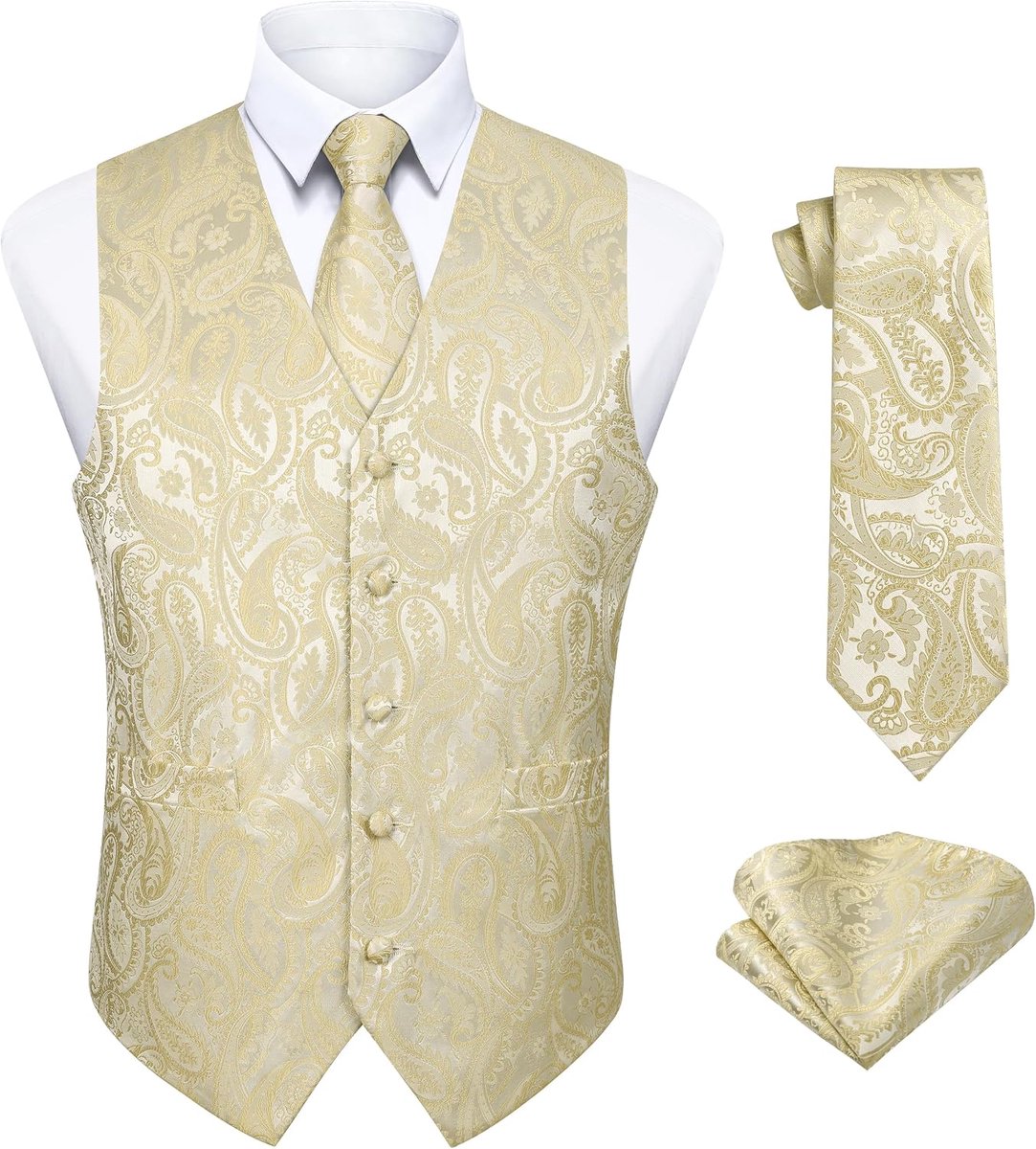 Heren vesten Paisley vest stropdas pochet set voor bruiloft party business XS-6XL