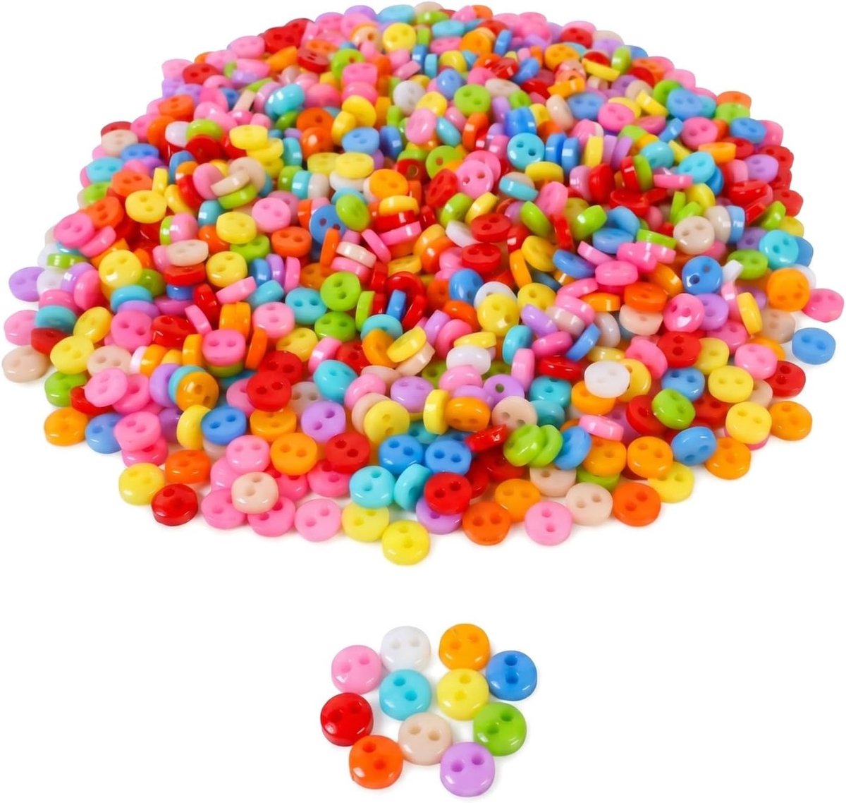 Knopen, 6 mm kleine ronde knopen, 2-gaats plastic knopen, kleurrijke knopen om te knutselen, voor doe-het-zelf handwerk