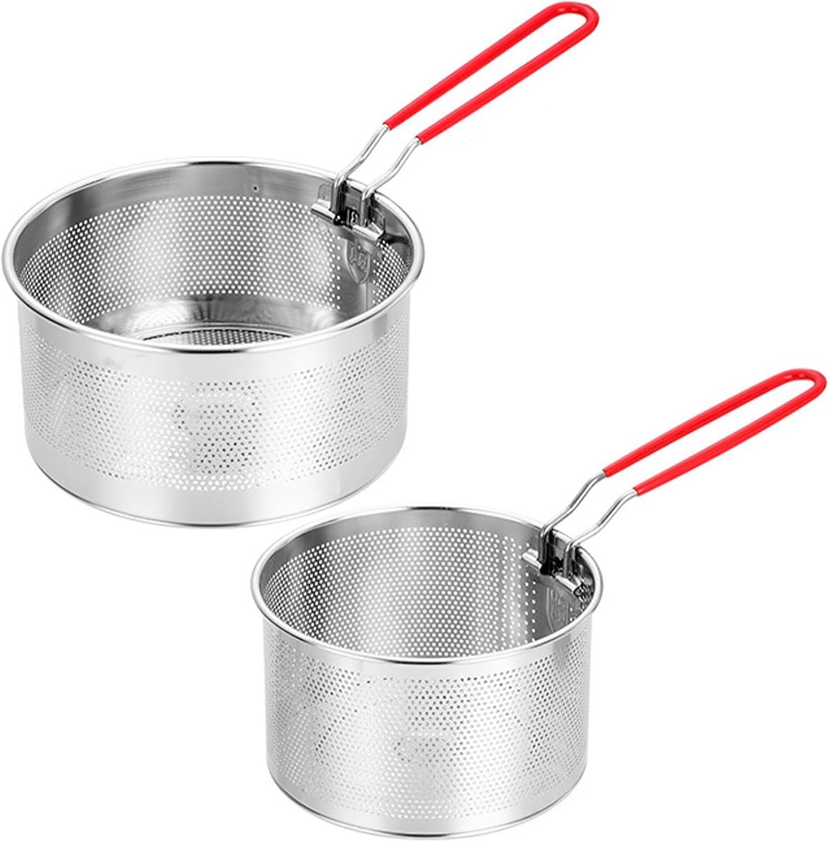 2 stuks frituurmanden met afneembare handgreep, metalen noedelzeef, mand, roestvrij staal, frituurmand, frituurmand, mand voor wassen, afdruipen, frituren, stomen, 16 cm + 18 cm