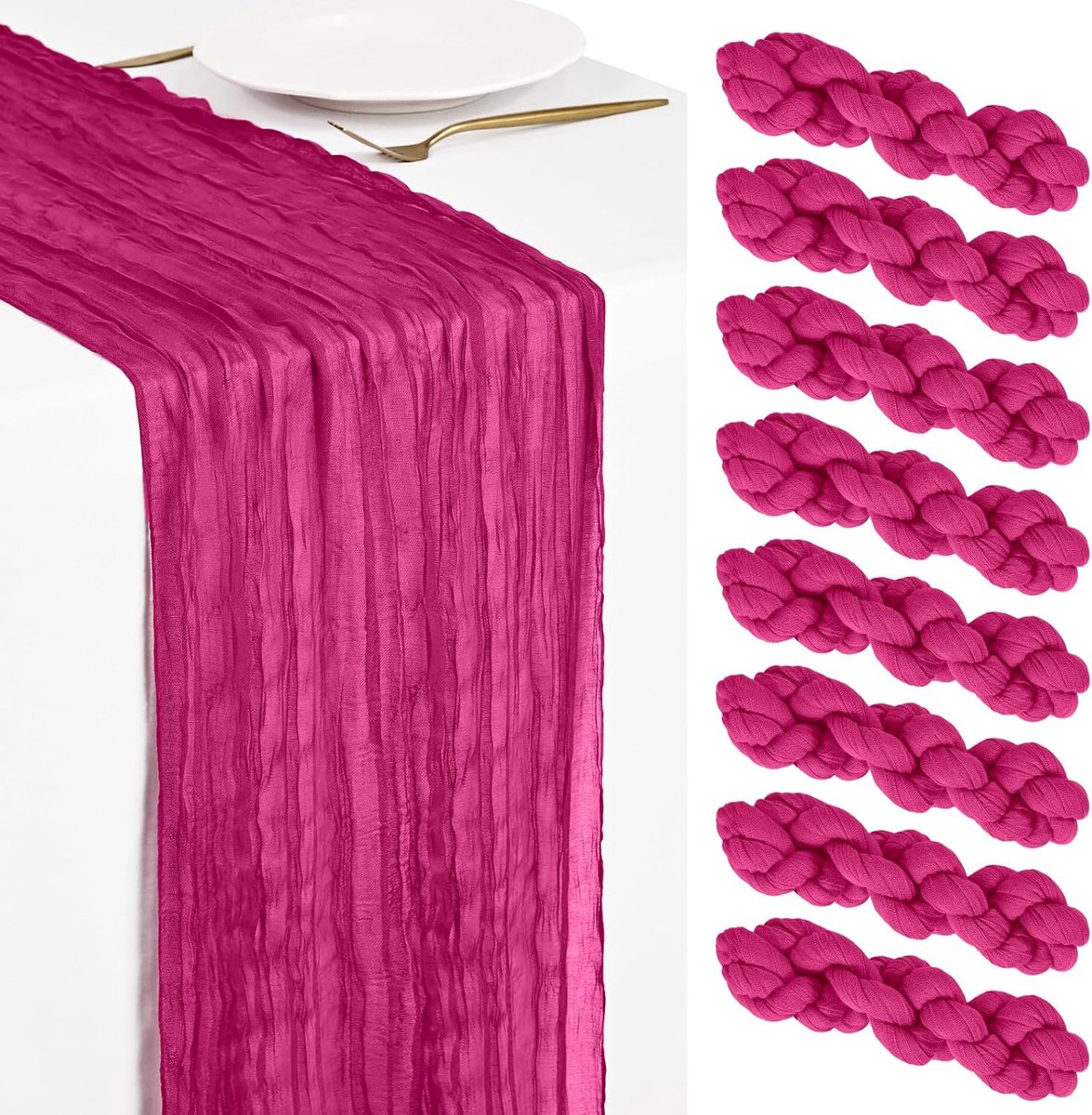 8 Pack Fuchsia Kaasdoek Tafelloper 45x275cm Boho Gaas Kaasdoek Tafelloper Wasbaar Romantische Rustieke Tafeldecoratie Voor Bruiloft Feest Verjaardag Vakantiehuis