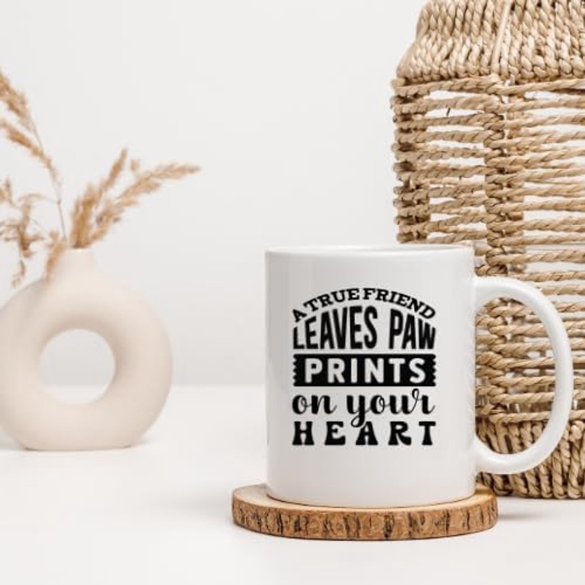 Mok met spreuk - A True Friend Leaves Paw Prints, 330 ml, cadeau voor dierenliefhebbers, vaatwasmachinebestendig, hondenliefhebbers, cadeau, spreuk, mok, vriendschap