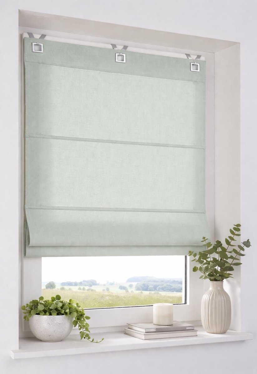 Duck jadegroen - vouwgordijn van 100% katoen met rechthoekige ogen, ondoorzichtig zonder boren in de afmetingen 45 x 140 cm
