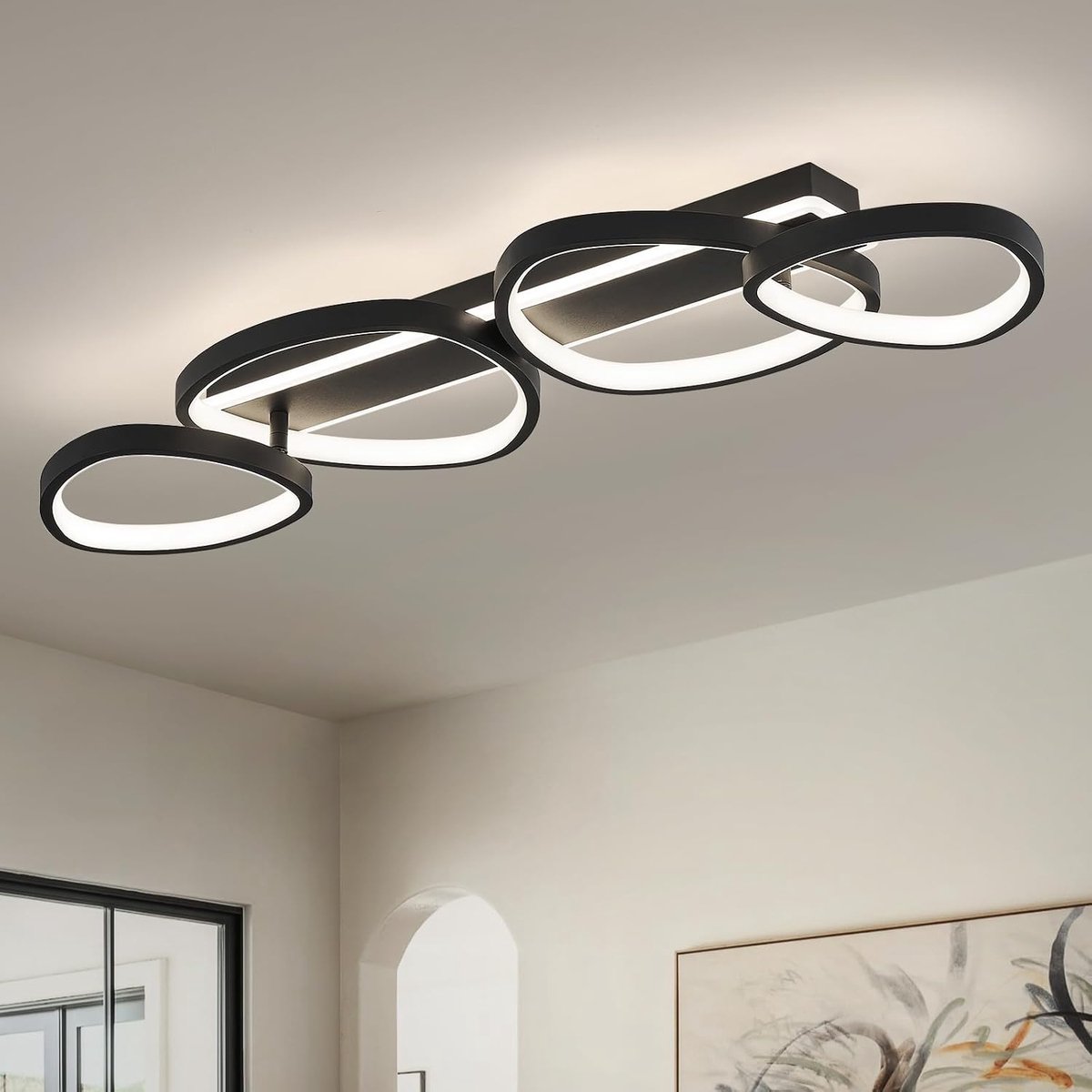 Plafondlampen Met 4 Ringen,Zwarte LED Plafondlamp,82 cm,4000 K