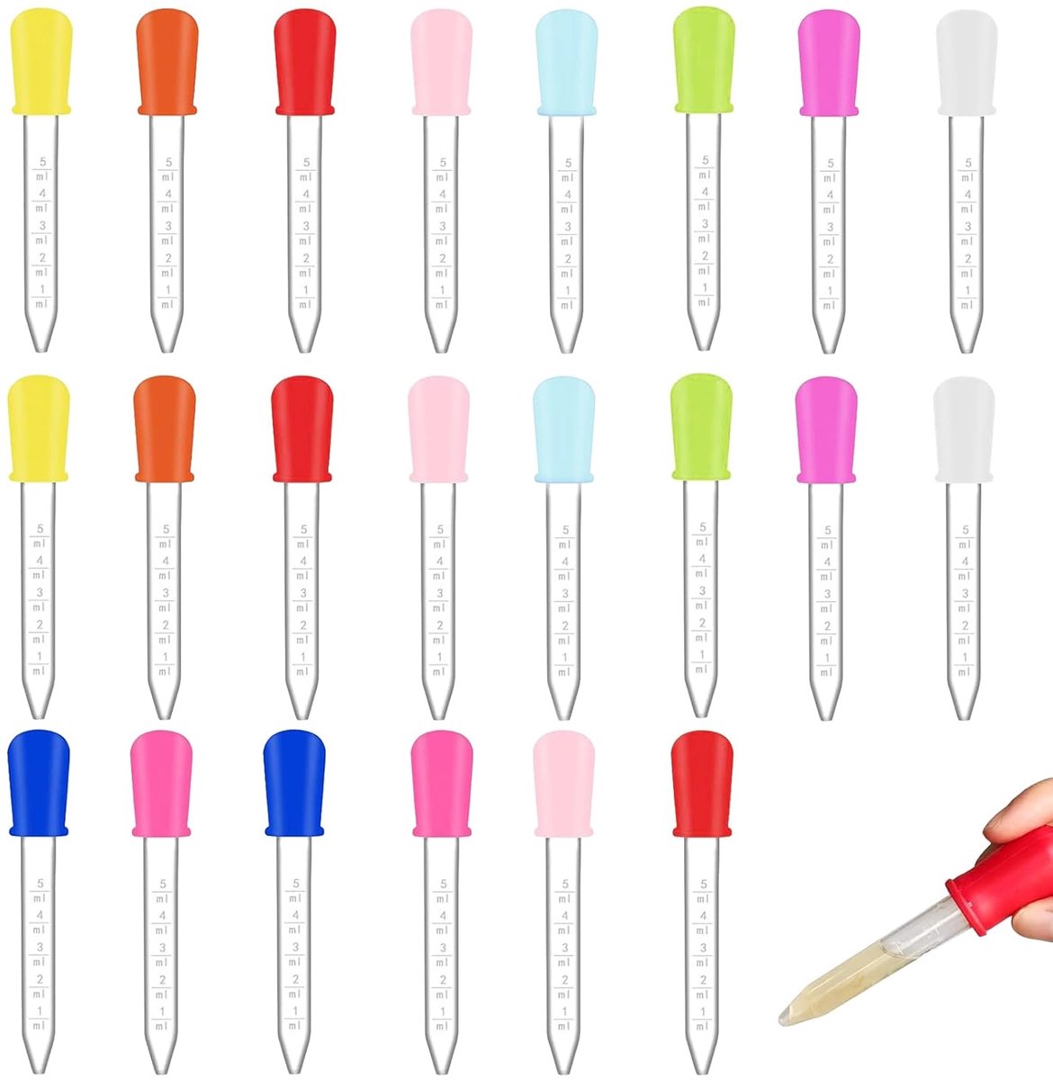 22 stuks pipetten siliconen druppelset, 5 ml transparante pipet, vloeistofpipeten, pipetten voor planten, huisdieren, snoepvormen, knutselwerk