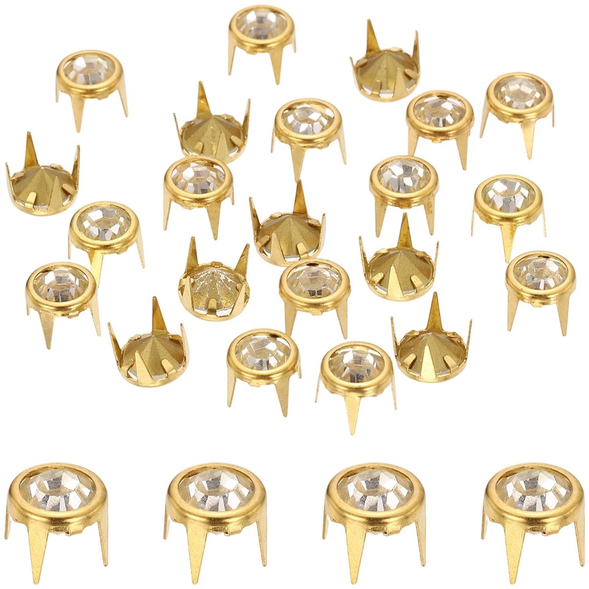 Strass Nieten - Met puntige metalen onderkant - Goud Wit - 50 Stuks - 8 mm