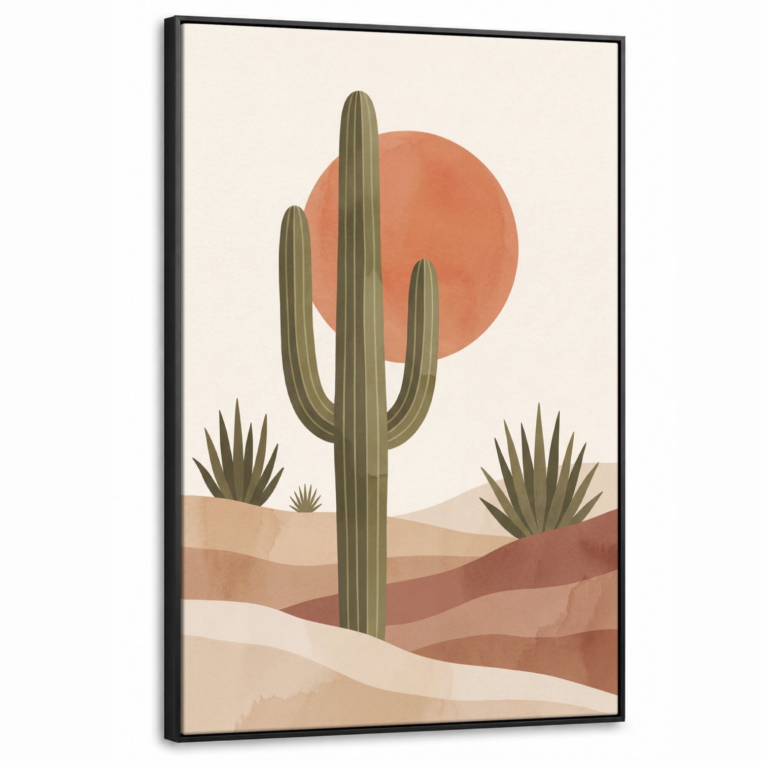 Canvas Schilderij met Baklijst XXL Canvas Schilderij met Baklijst 100x150cm - Cactus - Duinen - Modern - Landschap - Groen - Muurdecoratie woonkamer - Slaapkamer decoratie - Kamer accessoires - Schilderijen op canvas met lijst groot