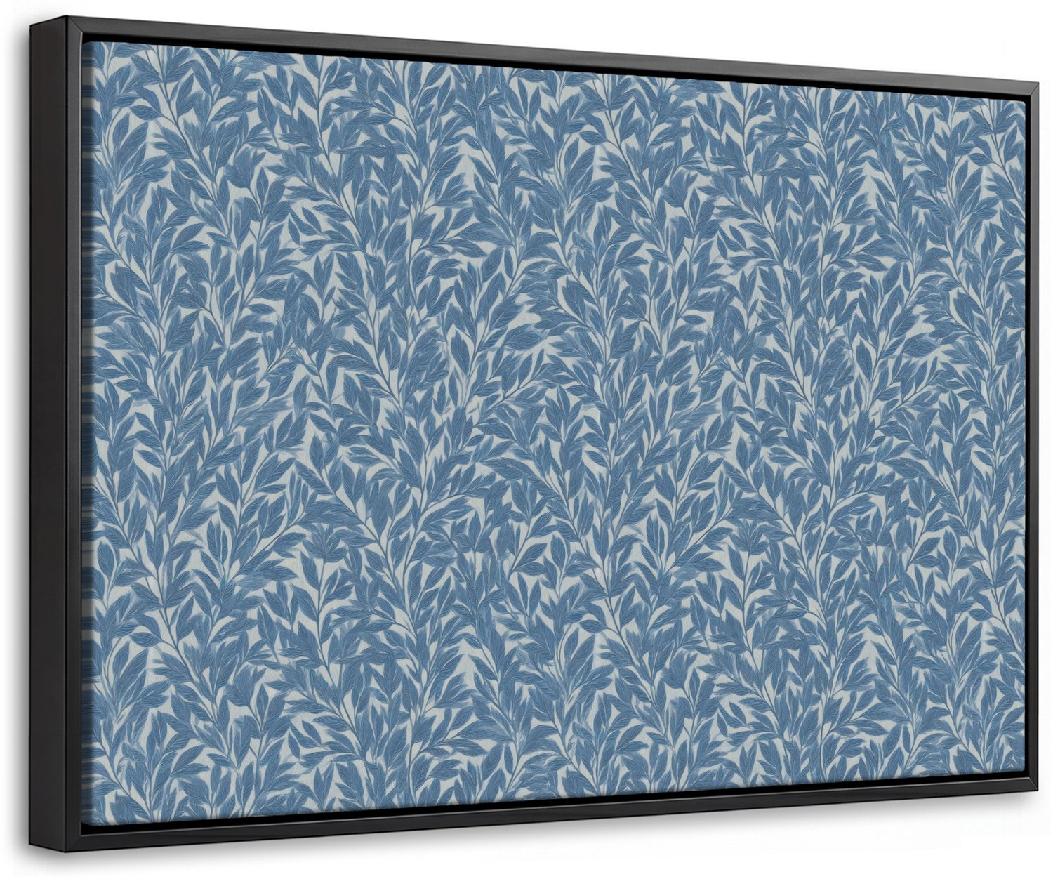 Canvas Schilderij met Baklijst 60x40cm - Bladeren - Klassiek - Patroon - Donkerblauw - Vintage - Muurdecoratie woonkamer - Slaapkamer decoratie - Kamer accessoires - Schilderijen op canvas met lijst