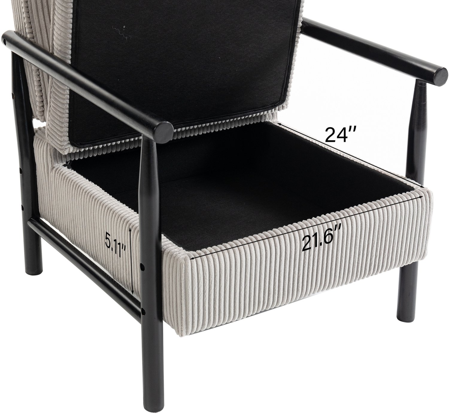 DESMIU Fauteuil 83 x 66 x 73 cm - Met Lendekussen en Opbergruimte Onder de Zitting - Voor Woonkamer en Slaapkamer - Hout en Fluweel - Lichtgrijs