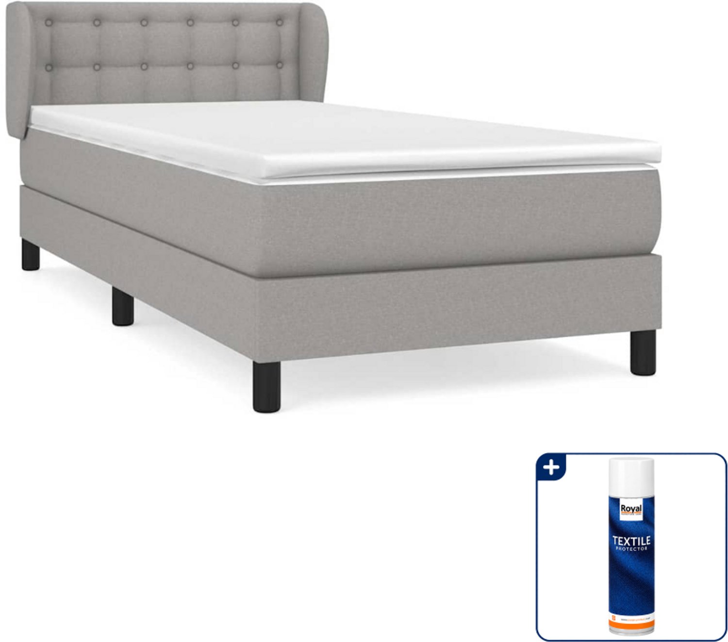 vidaXL boxspring met matras 100 x 200 cm - stof - lichtgrijs - Inclusief textielbeschermer 500 ml