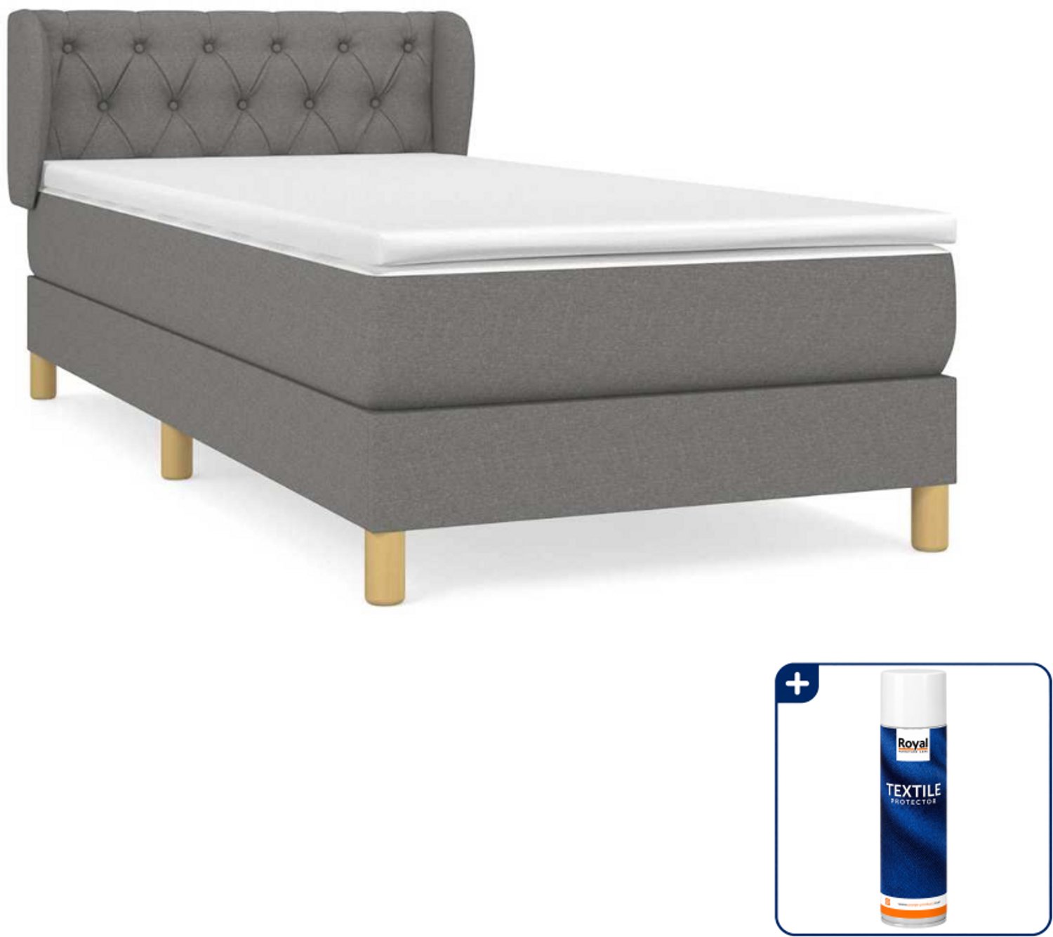 vidaXL boxspring met matras - 80 x 200 cm - stof - donkergrijs - Inclusief textielbeschermer 500 ml