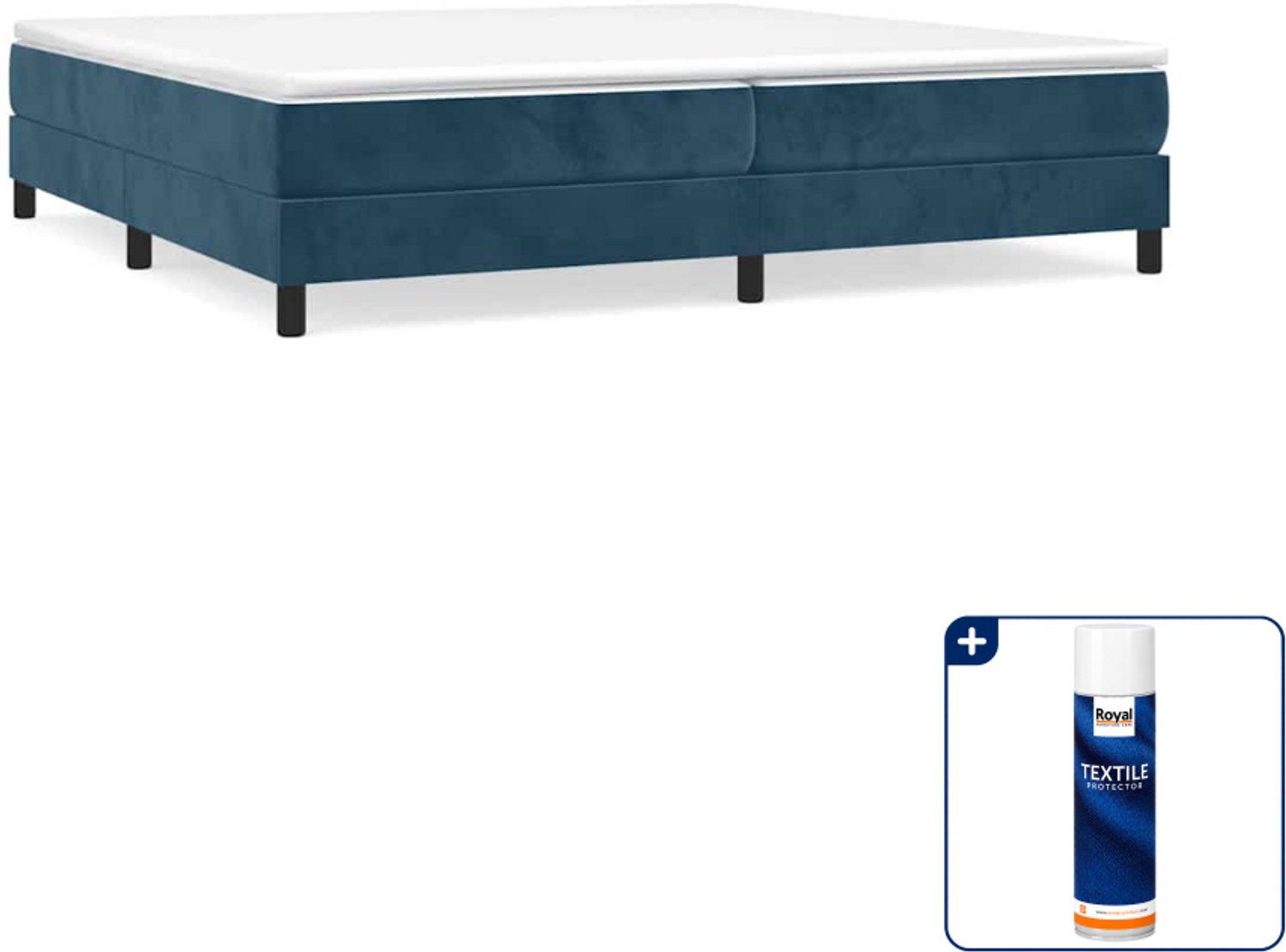 vidaXL boxspring bed - 200 x 200 cm - fluweel - donkerblauw - Inclusief textielbeschermer 500 ml Wit