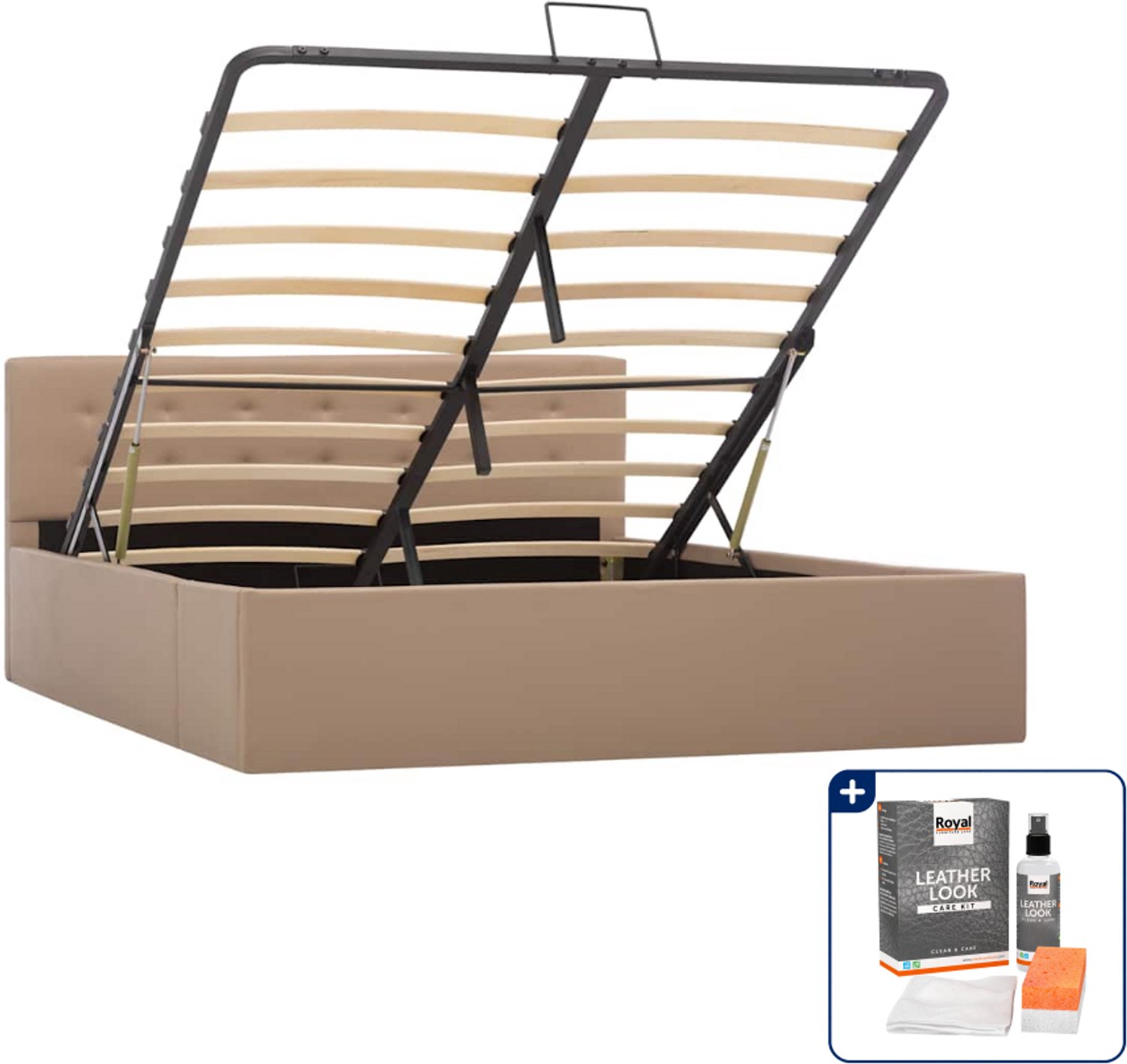 vidaXL bedframe met opslag - Small double 140 x 200 cm - cappuccino - Inclusief onderhoudsset voor kunstleer 150 ml Bruin