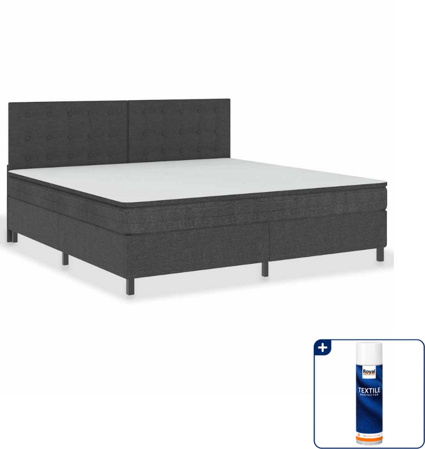 vidaXL boxspring - 200 x 200 cm - donkergrijs - Inclusief textielbeschermer 500 ml