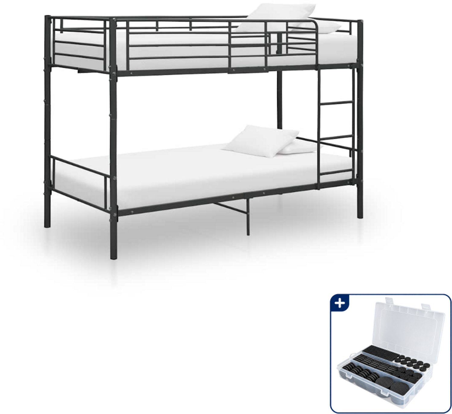vidaXL stapelbed - 90 x 200 cm - metaal - zwart - Inclusief antikrasvilt 177-delig Wit