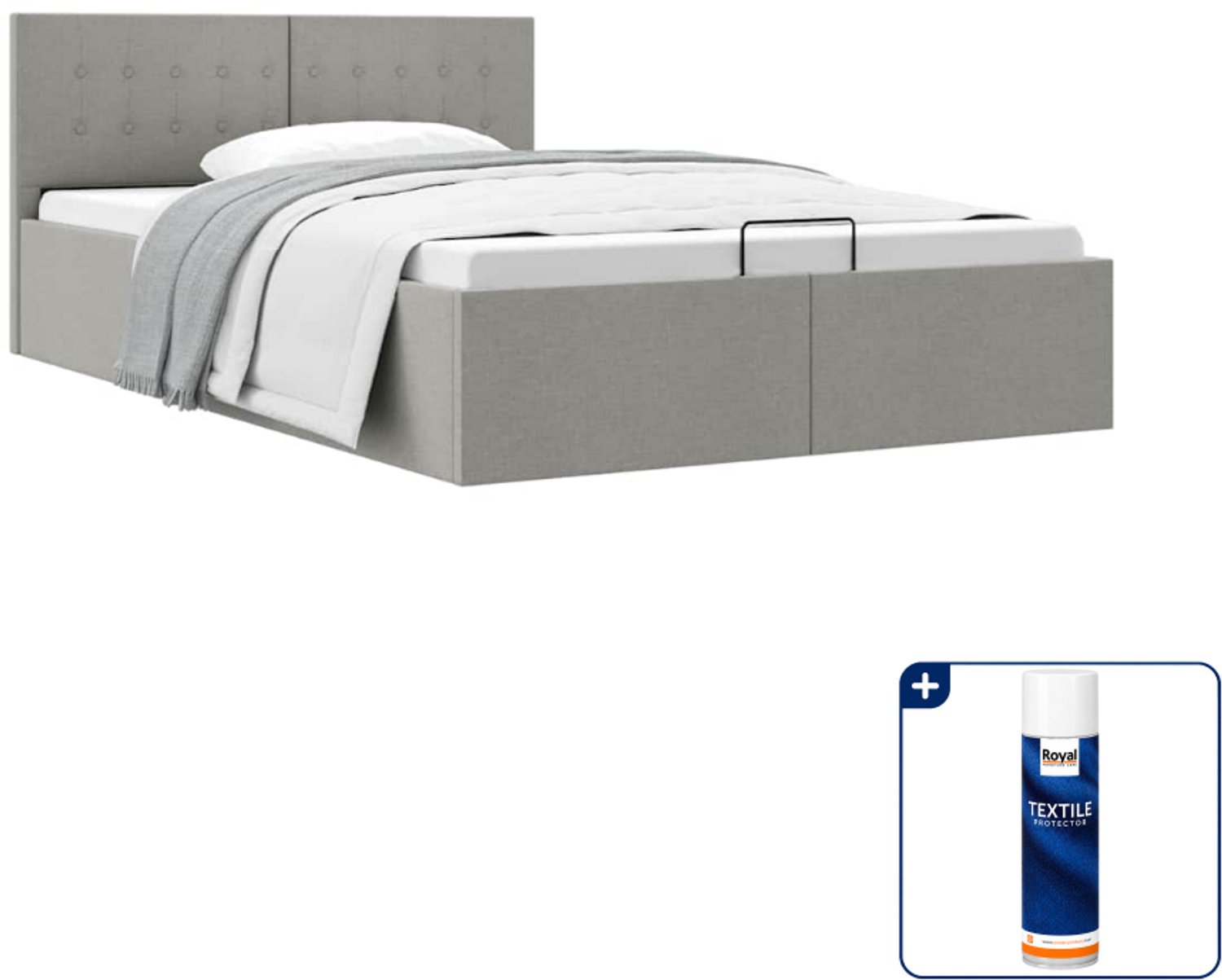 vidaXL bedframe - Small double - 140 x 200 cm - lichtgrijs - Inclusief textielbeschermer 500 ml Wit